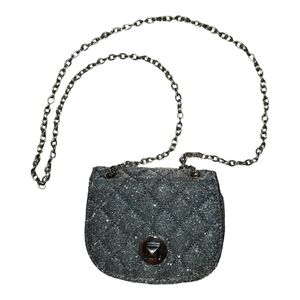 Crossbody Chain strap evening purse. Lined Silver quilted pattern shiny